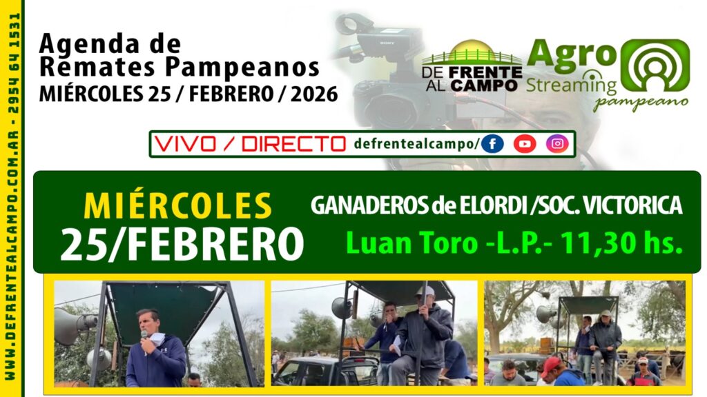 Remate feria Ganaderos de Elordi en Luan Toro, La Pampa, el 25 de febrero de 2026, con transmisión en vivo.