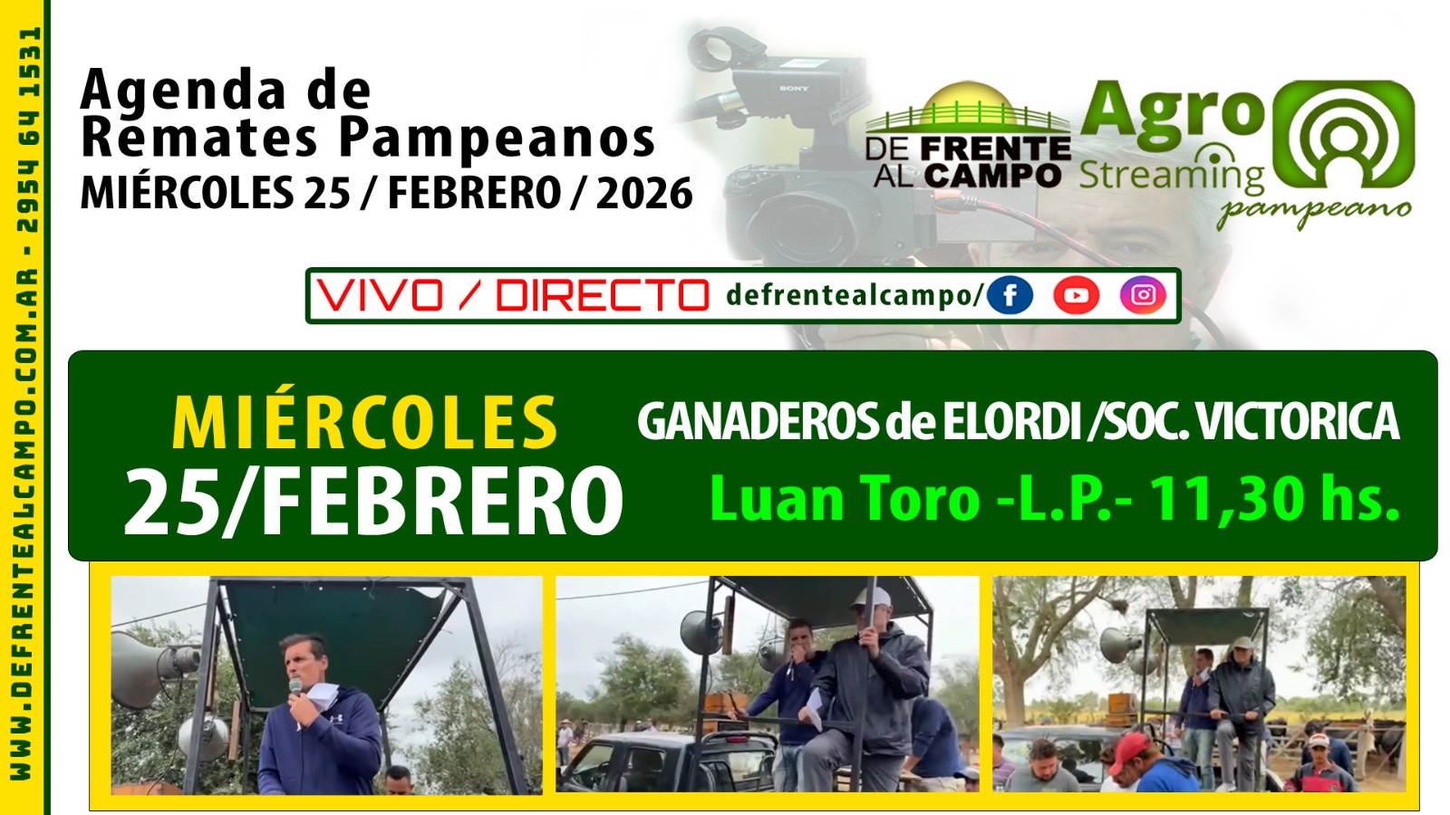 Remate feria Ganaderos de Elordi en Luan Toro, La Pampa, el 25 de febrero de 2026, con transmisión en vivo.