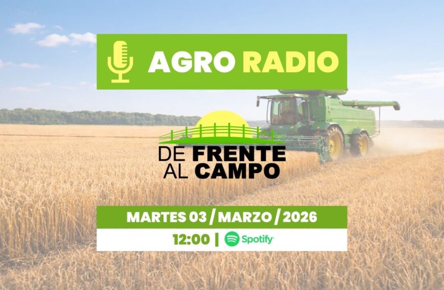 Agro Radio De Frente al Campo con cosechadora en campo de trigo y fecha 3 de marzo 2026 en Spotify.