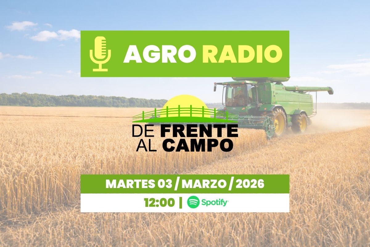 Agro Radio De Frente al Campo con cosechadora en campo de trigo y fecha 3 de marzo 2026 en Spotify.