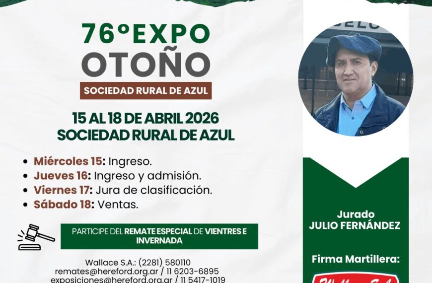 Expo Otoño Azul 2026 con jura de bovinos Hereford en pista