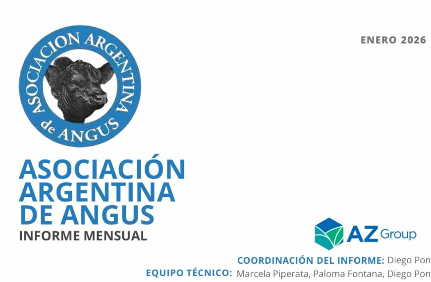 Informe ganadero enero 2026 de la Asociación Argentina de Angus con portada institucional y datos del reporte mensual