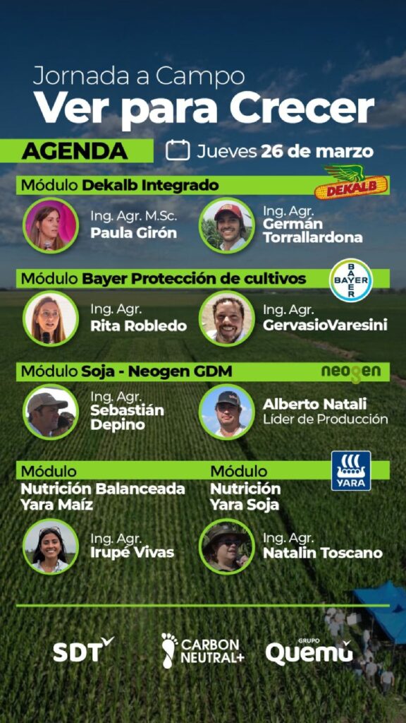 Agenda de jornada a campo Ver para Crecer con disertantes y módulos técnicos en maíz y soja