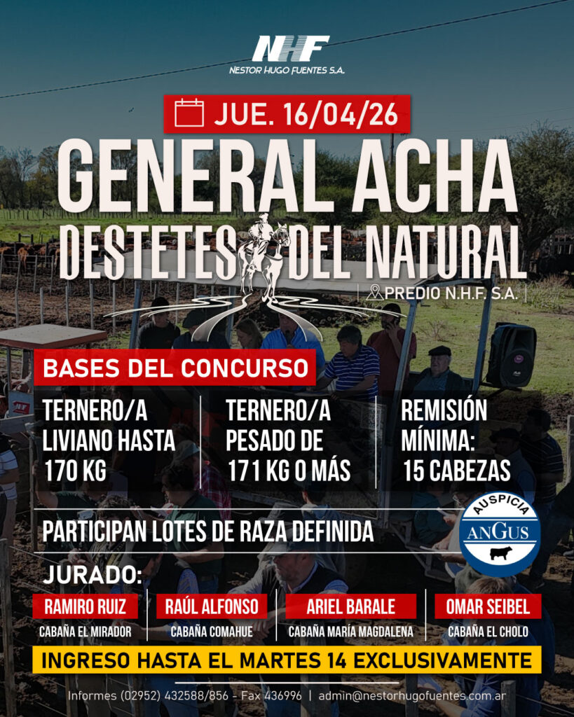 Remate feria Néstor Hugo Fuentes General Acha destetes del natural 16 abril 2026